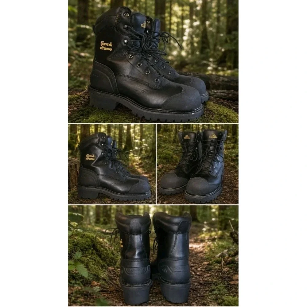 Chippewa Aldarion Black Logger Waterproof Round Steel Toe Work Boot Mens 7.5M